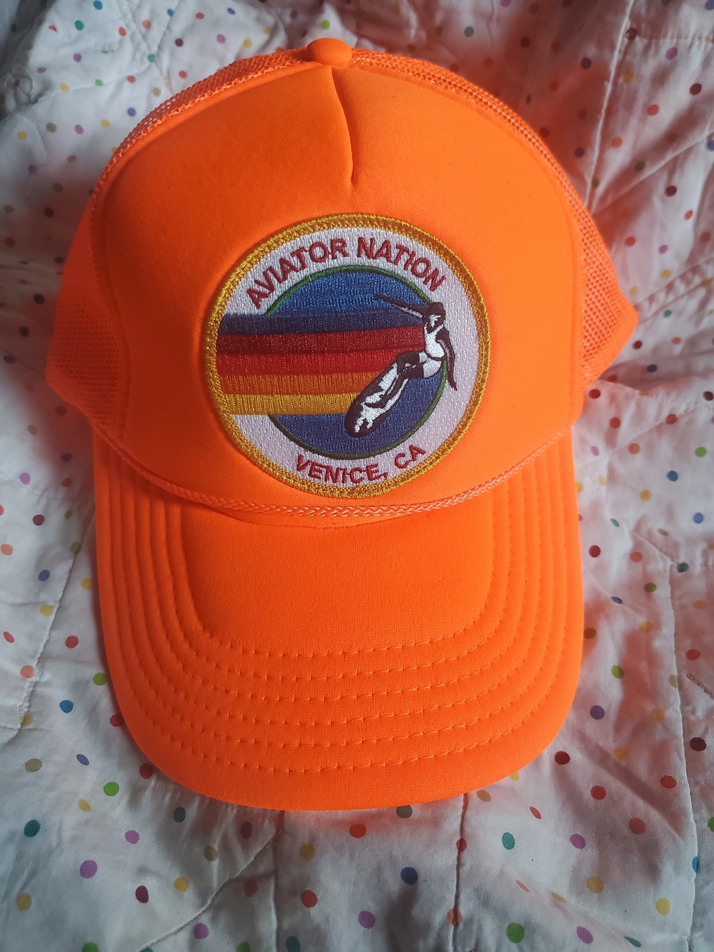 Aviator Nation Venice CA Neon Orange Trucker Hat